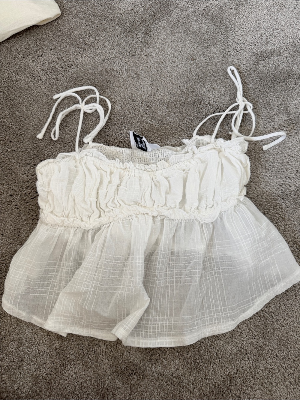 Princess Polly White Smocked Tie-Strap Camisole
